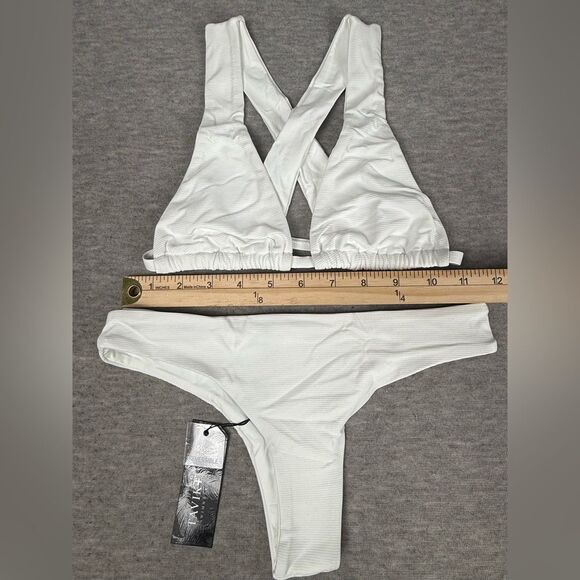 Tavik Reversible Ribbed Bikini Set Women's Large White Crisscross Back Swimwear - Picture 3 of 6